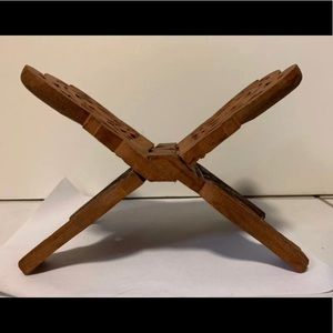 Vintage Artisan Hand Carved Wood Folding Book Display Stand